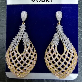 

GODKI Famous Water Drop Long Dangle Earring Trendy Cubic Zircon Wedding Engagement Party Dubai Gold Earring for women 2019