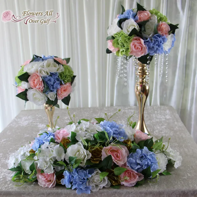 US $157 92 6% OFF|flowers all over gulf table flower centerpiece wedding lead road artificial silk rose garden arch square decorativ 10pcs/lot-in