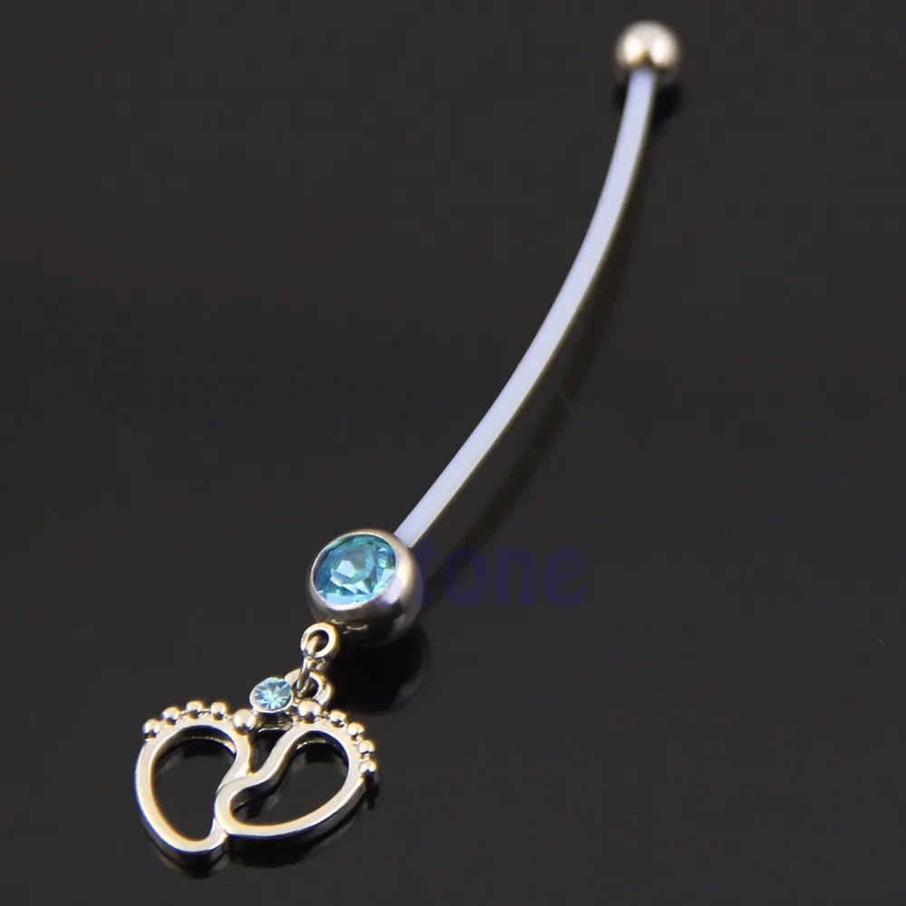 Maternity Belly Bar Flexible Tiny Feet Crystal Pregnancy Pregnant Navel Ring M15 on Aliexpress