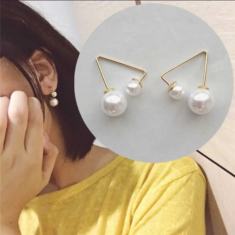 pearl stud earrings minimalist earrings pearl dangle earrings white earrings elegant earrings Pearl Chain Double Sided Earrings