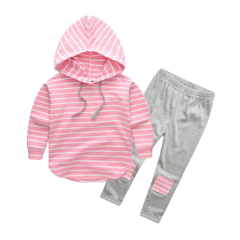 

Children suit of new fund of 2016 autumn girl stripe long sleeve hooded fleece patch and trousers two-piece outfit