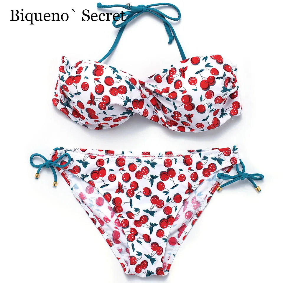 Summer Cherry Print Plus Size Bikini 2018 Swimwear Women Sexy Push Up