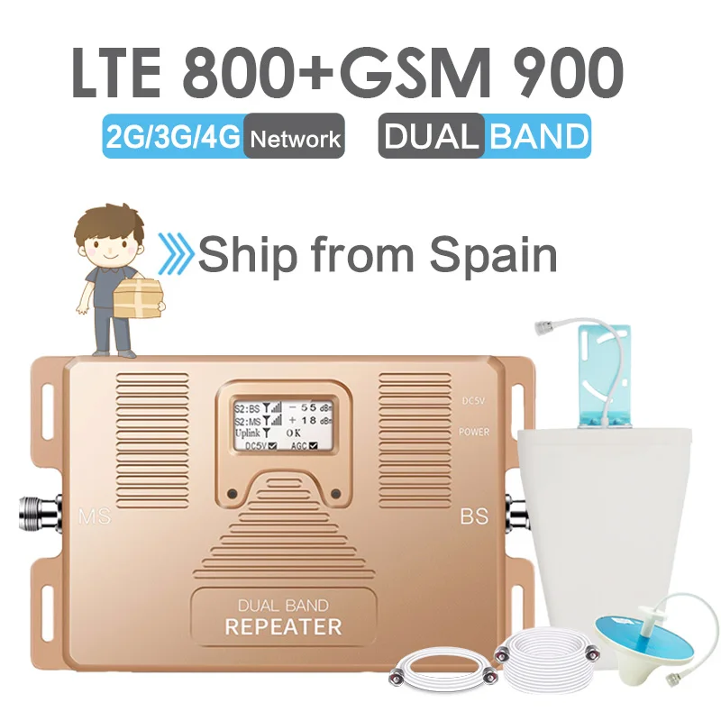 

Walokcon 4G LTE Cellular Signal Repeater GSM 900 LTE 800 4G Cellular Booster GSM Band 20 Signal Amplifier 70dB Gain LCD Display