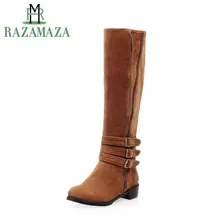 ZALAVOR/Размеры 33-43, женские сапоги до колена на высоком каблуке высокие сапоги с металлической пряжкой на молнии, теплая обувь на меху для холодной зимы, женская обувь