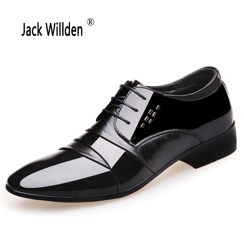 

Jack Willden Fashion Patent Leather Men' Dress Shoes Pointed Toe Business Wedding Formal Flats,Luxury Style Men Derby Shoes