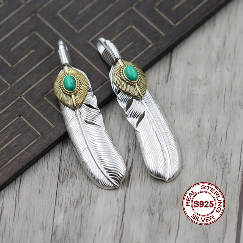 

S925 Sterling Silver Pendant in S925 Personality pop style Feather series Inlaid turquoise shape Send a gift to love