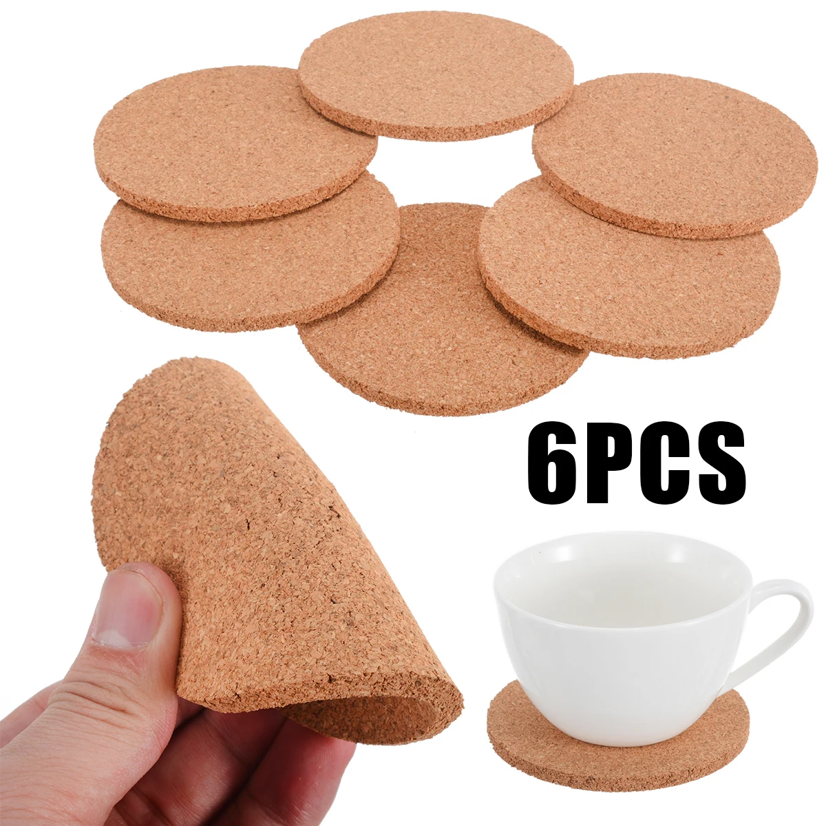 6Pcs Cork Coasters Round Cork Coaster Mayitr Dining Pads Mug Glass Cup Mats 10cm Table Decor Placement