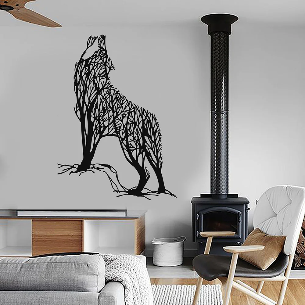 

Abstract Tree Wild Howling Wolf Predator Animal Vinyl Wall Decal Home Decor Living Room Art Mural Wallpaper Wall Stickers