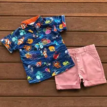 Американский комплект детской одежды, футболка с короткими рукавами для маленьких мальчиков+ штаны, 2 предмета, повседневная одежда, летняя одежда