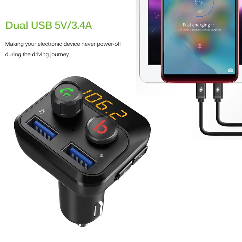 Автомобильный Bluetooth передатчик Onever QC3.0 2 USB порта 4 А|Кабели адаптеры и разъемы| |