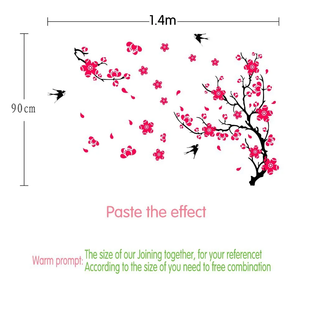 1 комплект Большая Ласточка цветок сливы Наклейка на стену для спальни украшения и ПВХ дома Наклейка вишня наклейка в форме цветка