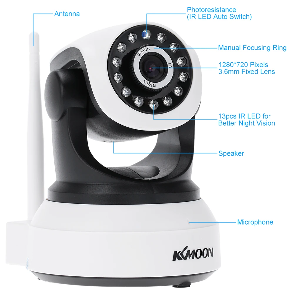 KKMOON HD 720P беспроводная Wi-Fi IP камера H.264 IR-Cut ночное видение аудио запись инфракрасный CCTV Onvif крытая камера безопасности