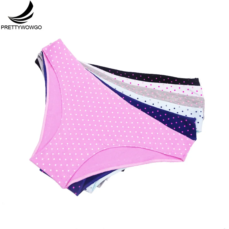 

Prettywowgo 6 pcs/lot New Arrival Underwear 2019 Good Quality 6 Dot Print Cotton Low Waist Briefs Panties 817