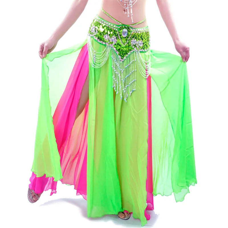 Belly Dance Costume Two Sided Open Gold Foil Print Skirt 9 Colors 