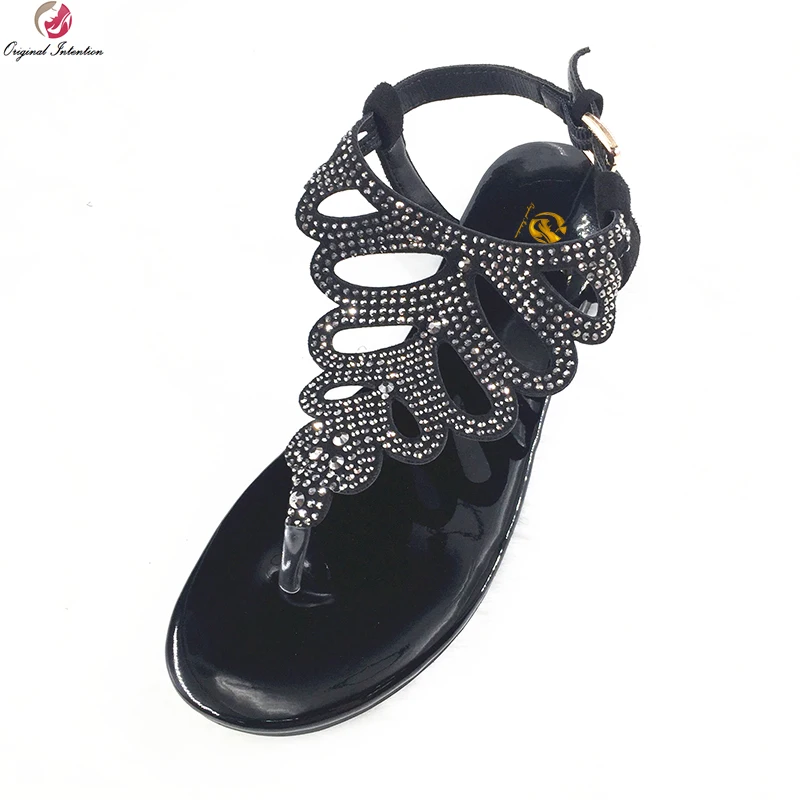 fancy black flat sandals