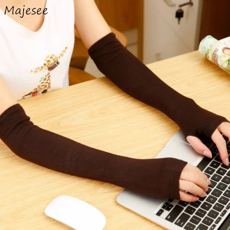 

Arm Warmers Women Solid Knitting Finger-less Womens Soft Warm Long All-match Leisure Korean Style Kawaii Winter Female Trendy