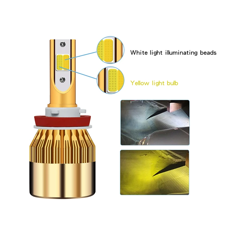 2 Шт Автомобильные фары H1 светодиодный H7 светодиодный лампы 3000 К 6000 H4 H3 H8 H11 9005 HB3 9006 HB4 880 881 H27 светодиодный двойной Цвет цвет: желтый, белый свет