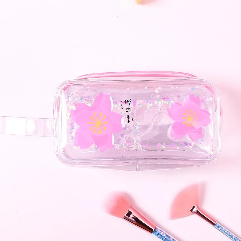 Корейский милый чехол-карандаш из ПВХ со Свинкой, цветная прозрачная ручка для девочек с зыбучим песком, сумка для канцелярских принадлежностей, школьная сумка, косметичка - Цвет: Cherry 3