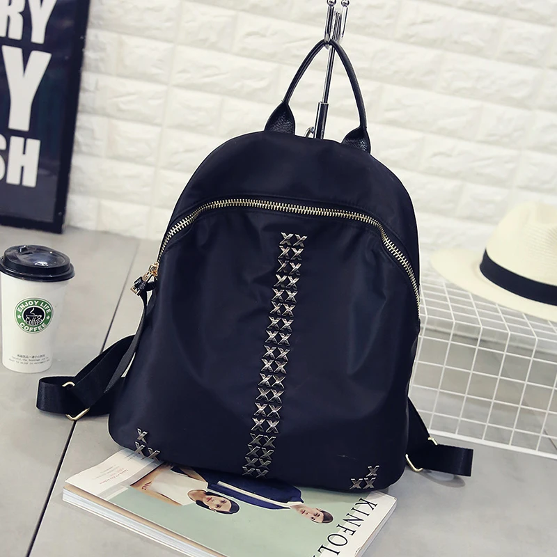 Black Rivet Backpack Woman Lether Waterproof Oxford Backpacks 2017 New