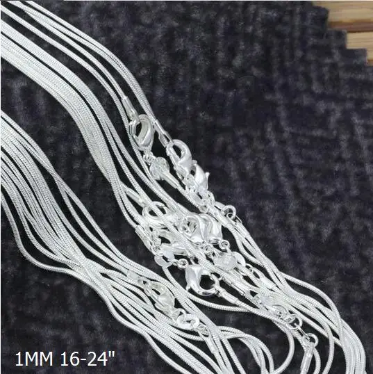 

10 pcs/lot Promotion! Wholesale 925 stamp silver plated Necklace,Fashion Silver Jewelry Snake Chain 1mm Necklace 16 18 20 22 24"