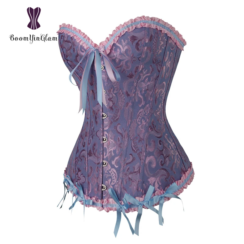 Бесплатная доставка модные дизайнерские 8 видов цветов Большие размеры плиссированные корсетные Женщины Бюстье overbust викторианской