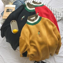 2017 Winter Men’s Cartoon Embroidery Brand In Warm Knit Casual Loose Original Masculino Cashmere Coats Woolen Sweaters M-xl