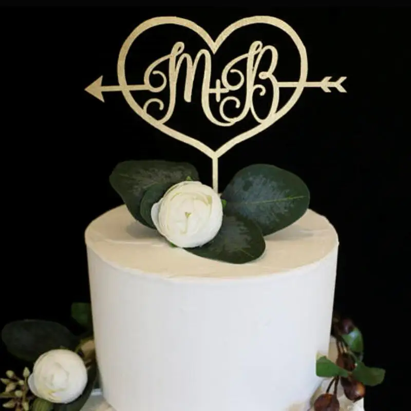 

Free Shipping Personalized Acrylic wood Wedding Personalized Rustic Arrow Cake Topper Last name Initials Cake Topper