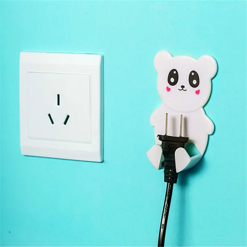 

2pcs Wall Storage Hook Power Plug Socket Holder cartoon animal paste type power plug hook For Kitchen Office Living Room