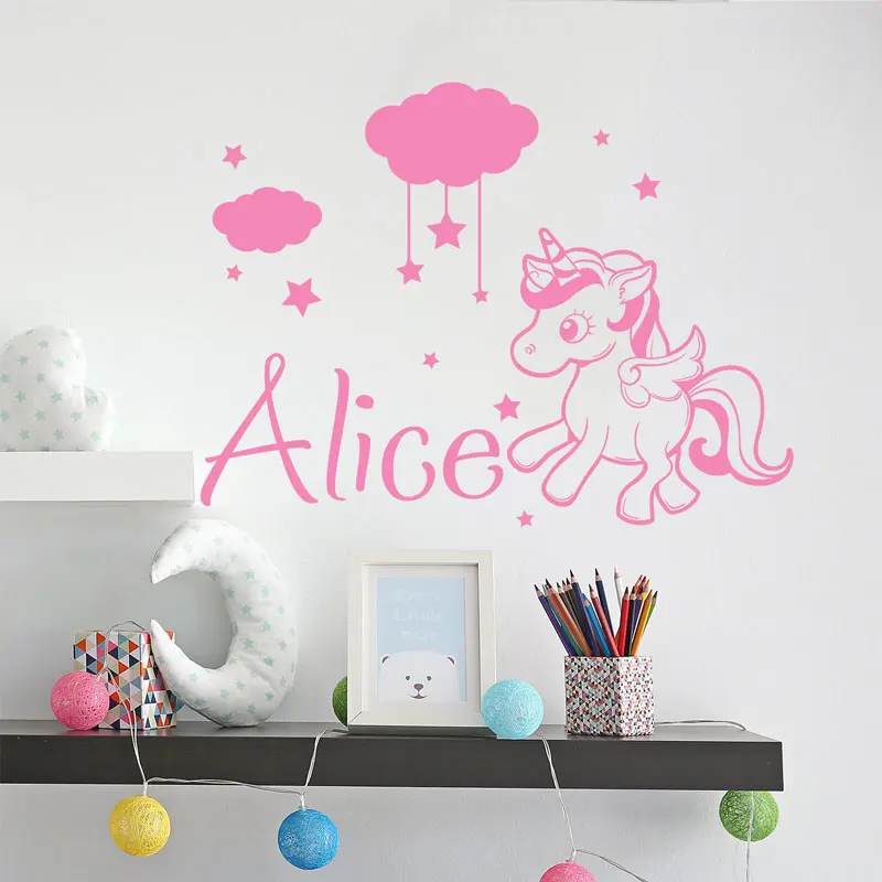 

Children's room custom name Unicorn wall sticker, flower nursery, custom name decal, star decoration, name vinyl decal, DIY01