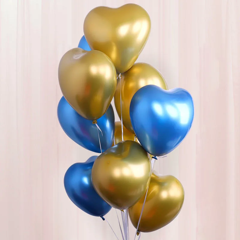 10pcs/lot 12inch Heart Glossy Metal Latex Balloons Thick Metallic Ballon Inflatable Air Globos Valentine's Day Party Decorations