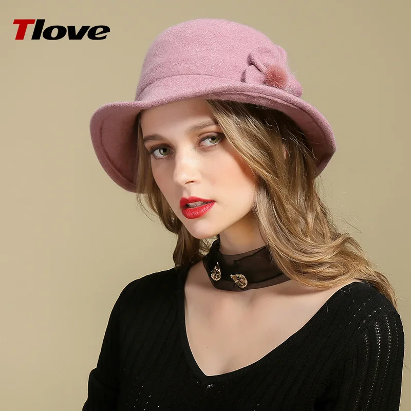 Lady Fedoras Wool Hat Female Woolen Dome Hats New Fashionable Flower