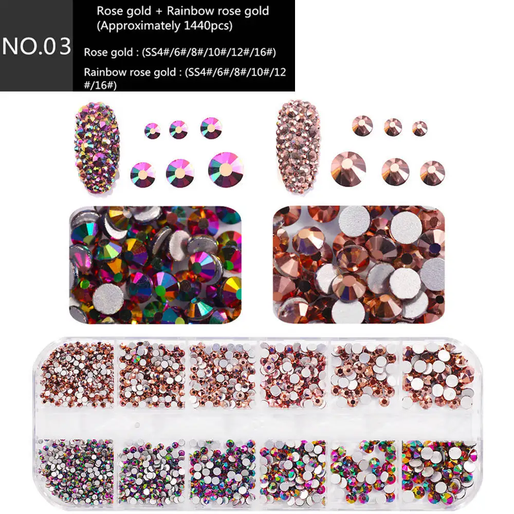 1 коробка стеклянные стразы для ногтей разных размеров AB Кристальные Стразы 3D очаровательные драгоценные камни DIY маникюр украшения для ногтей - Цвет: No.3