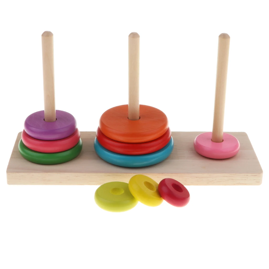 Wooden Colorful Tower of Hanoi Logic Puzzle Brain Teaser Intellectual Toy , Classic Puzzle Toy