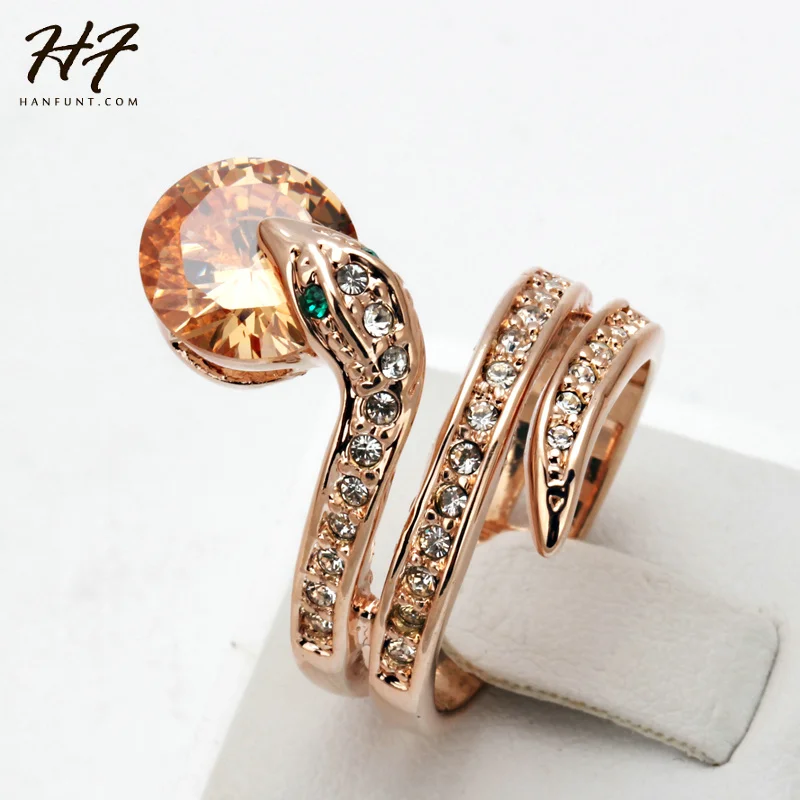Top Quality R149 Snake Show Bead Ring Rose Gold Color Austrian Orange Crystals Full Sizes Rings for Women Wholesale