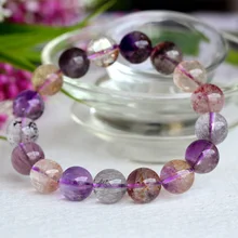 Натуральный мульти цвета смесь супер семь 7 отделка стрейч браслет с круглыми бусинами Мелодия камень 12 мм