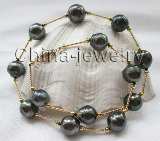 

Jewelr 004068 17 " 13mm natural baroque Tahitian south sea water pearl necklace - 14KGP