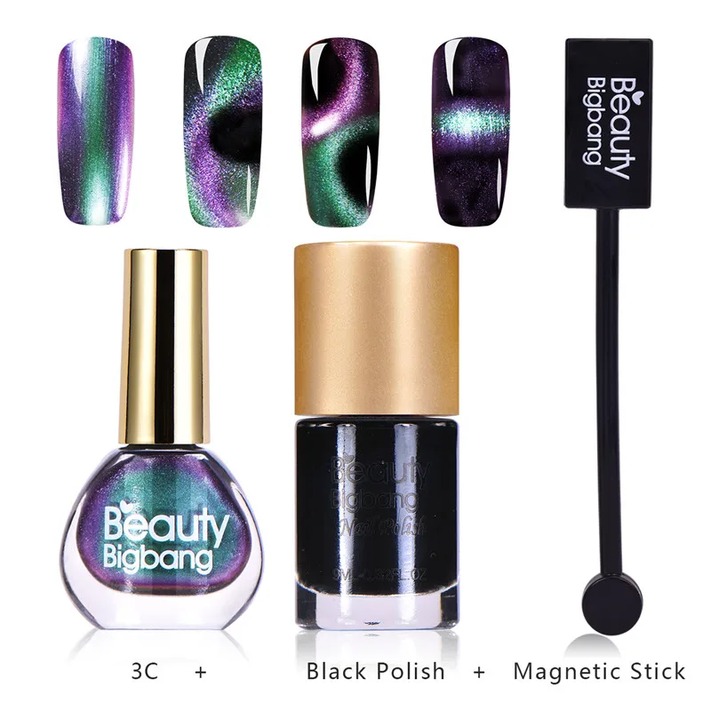 BeautyBigBang 1 Набор 3D лак для ногтей с эффектом «кошачий глаз» черный лак магнитная палочка Аврора серия блеск лак Магнит лак для ногтей - Цвет: SET 003