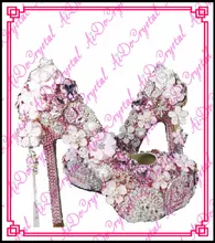 Aidocrystal white custom glitter rhinestone flower high heels women wedding shoes and matching clutch bag set