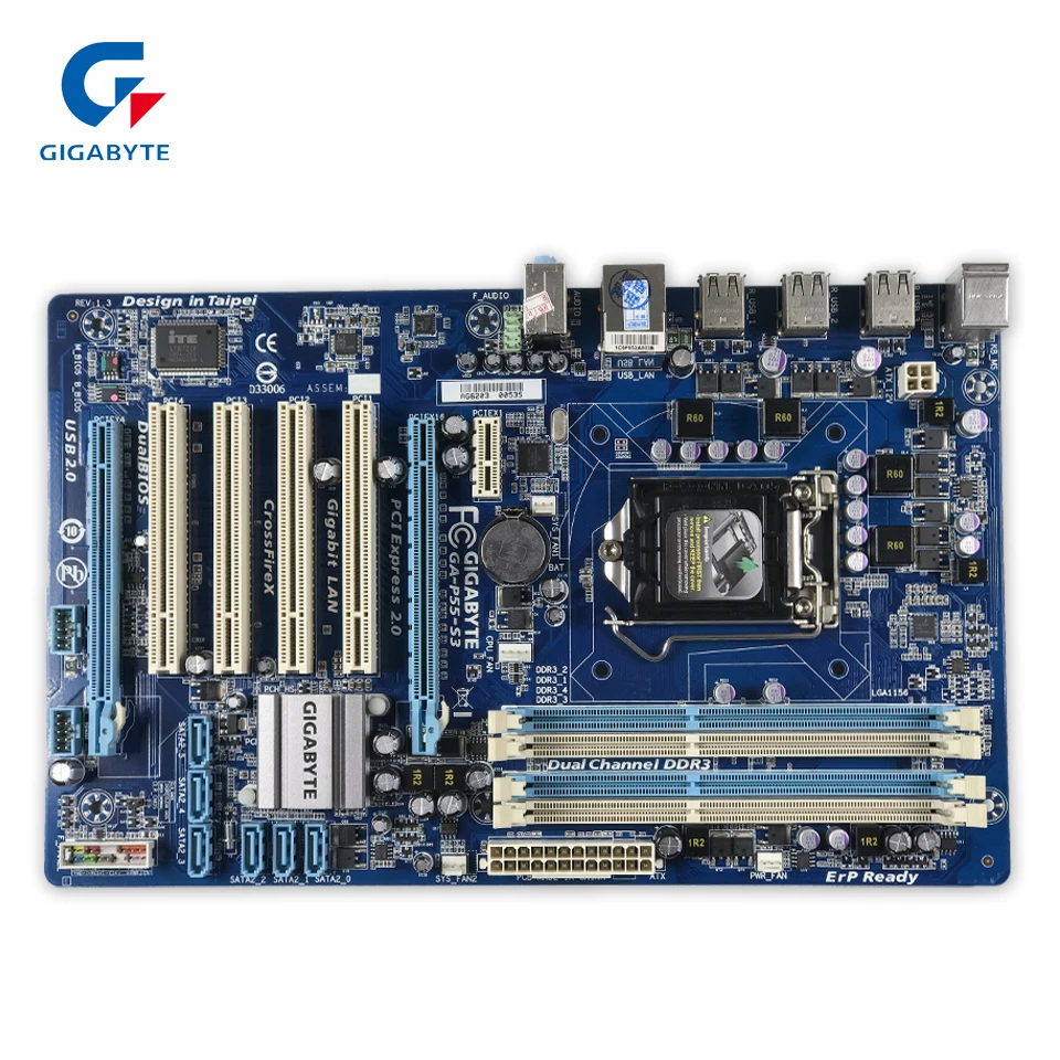 

Gigabyte GA-P55-S3 Desktop Motherboard P55-S3 H55 LGA 1156 Core i7 i5 i3 DDR3 16G SATA2 USB2.0 ATX