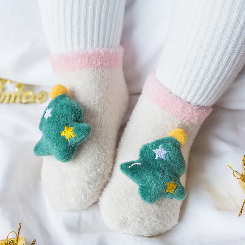 10Pairs/lot Newborn Baby Socks Coral fleece Anti Slip Toddler Infant Socks for Baby Winter Warm Cartoon Baby Girls Boys Socks
