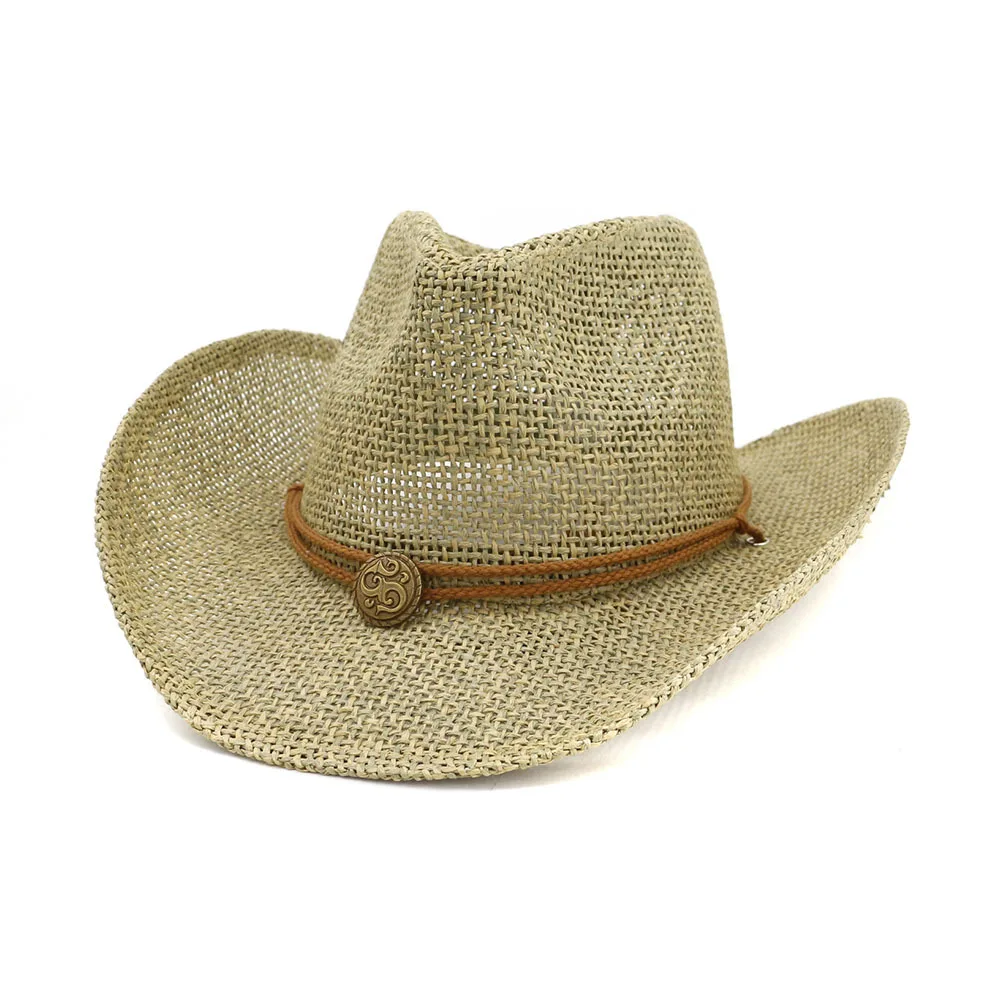 Летние мужские и женские Бумажные Соломенные Ковбойские шляпы цвета хаки с большими полями, Панама, Пляжная солнцезащитная Кепка для отдыха и путешествий, Солнцезащитная шляпа