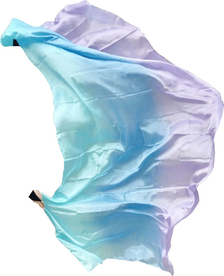 

Pastel turquoise-blue-purple, 1 piece 2.7m*1.1m(3 yard*45") hand painted belly dance silk veil, real flowy 5mm paj silk!