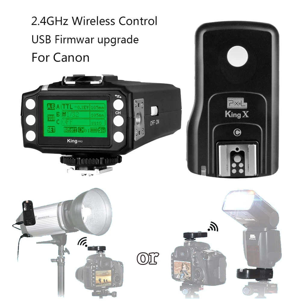 

INSEESI Pixel King Pro 2.4GHz Wireless E-TTL Flash Trigger Kit LCD display For Canon 5D 6D 7D 100D 550D 400D 450D 1100D Cameras