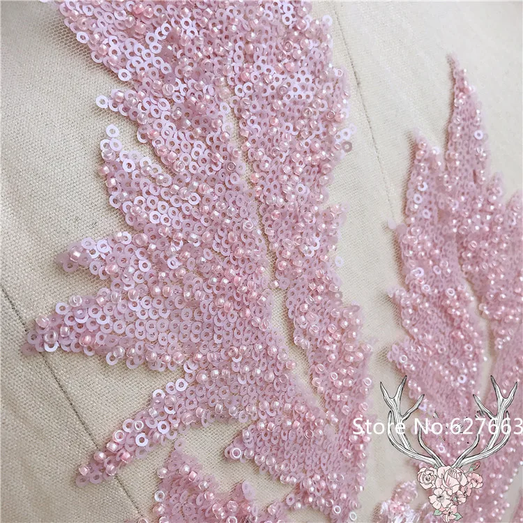 3D Blue Pink Beading lace embroidered patch applique for wedding evening dress sewing patches fashion clothing accessories