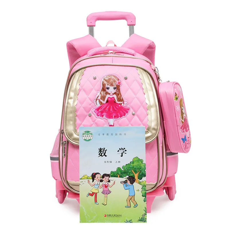 

2018 Waterproof Trolley School backpack Girls Wheels Children School Bag Travel Bag Luggage Backpack Kids Rolling Schoolbags