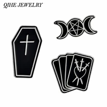 Joyería QIHE Moon phase, la Diosa, Triple Luna, ataúd, daga, póquer, brujería, solapa, pin gótico, Punk oscuro, joyería Unisex