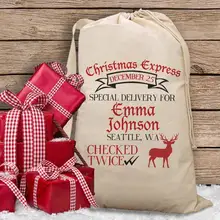 Пользовательское имя оленей Рождество Санта мешок для хранения холст игрушка в подарок сумки год День рождения Хлопок Drawstring хранения pack