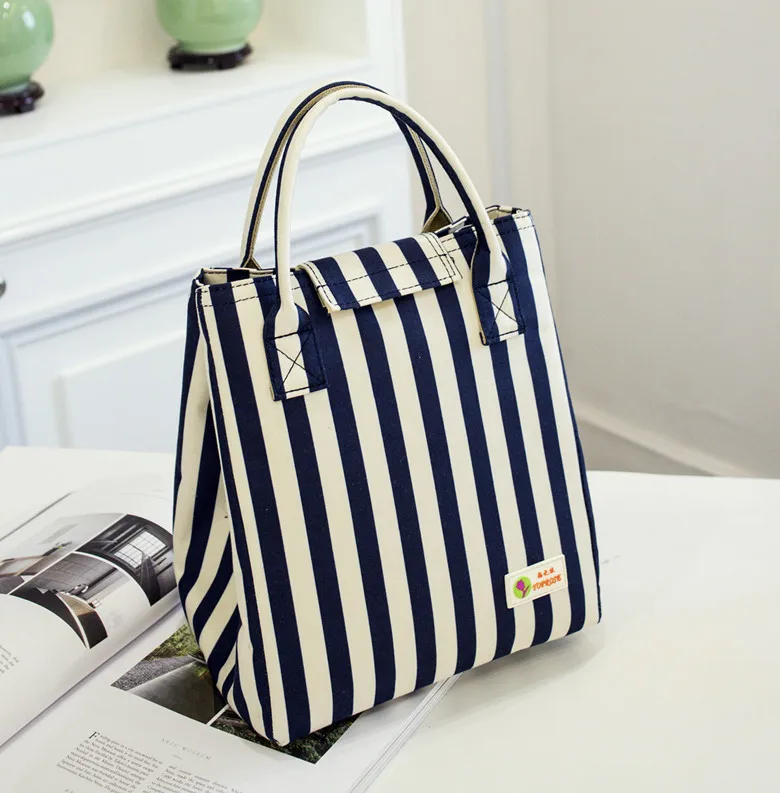 New  lunch box thick aluminum foil ice pack Oxford striped insulation bag Waterproof takeaway lunch bag cold JUL16
