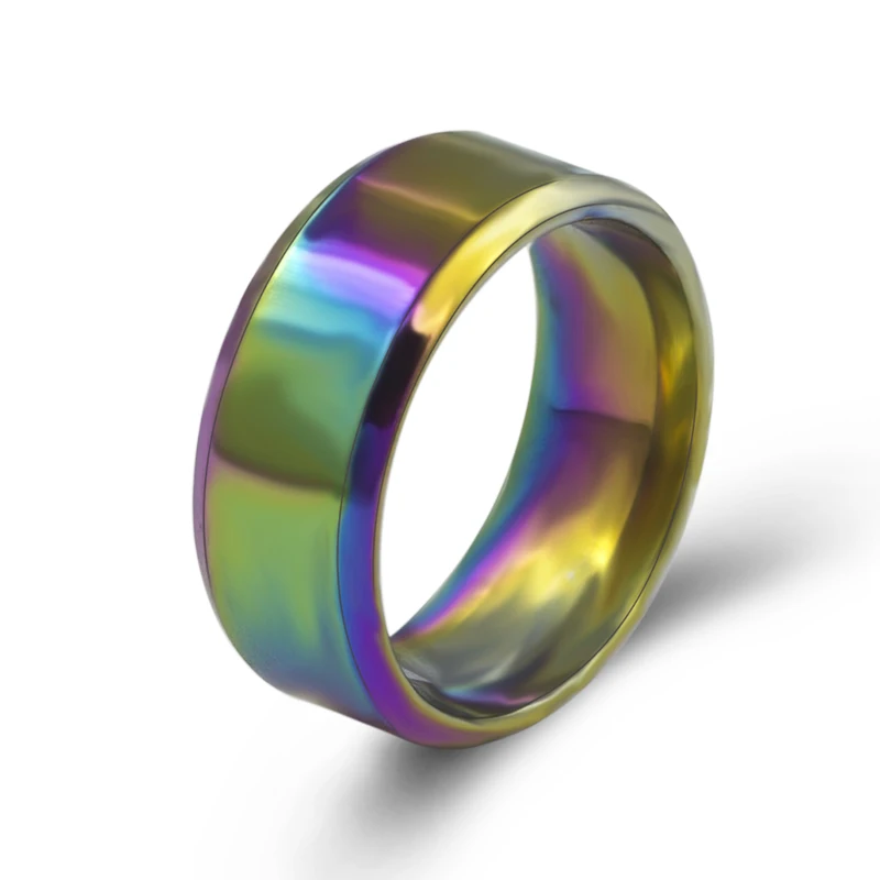 

New Colorful Stainless Steel Ring for Men Fashion Metal Width 8mm Vintage Wedding Bands Ring Jewelry for Women
