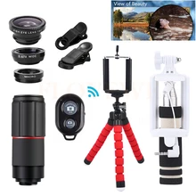 Универсальный Зажимы Камера Lentes комплект 8X зум-телеобъектив Оптические стёкла телескоп рыбий глаз Широкий формат макрообъектив для iPhone 6, 6 S 7 8 плюс